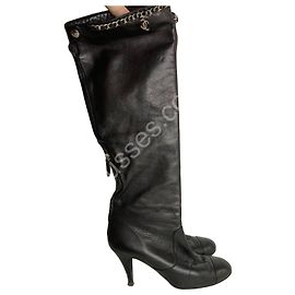 Chanel Boots Black with Logo Chain Size 36 Other