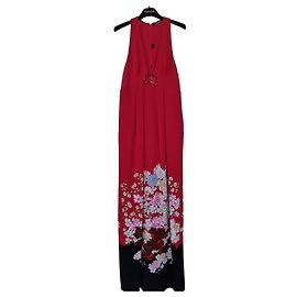 Vestido Maxi de Impresión Floral Roja Roberto Cavalli Roja Multicolor