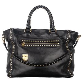 Bolsa tote de couro com studs Prada dos anos 2000 Preto
