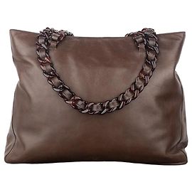 Prada AW96 Chain Leather Shopper Tote Shoulder Bag Brown
