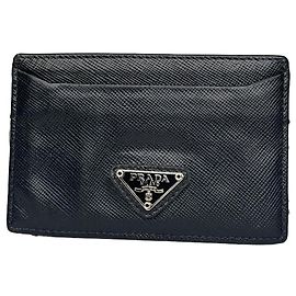 Tarjetero de cuero Saffiano Triangle Vintage Prada Negro Negro