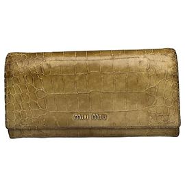 Vintage Miu Miu Crocodile Emblossed Leather Wallet Light Brown Brown