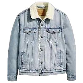 Levi's Big E Type 3 Sherpa Lined Blue Denim Standard Trucker Jean Jacket Blue