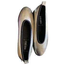 Kenzo Silver Metallic Leather Ballerinas Silvery