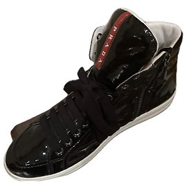 Prada Black Patent Leather High-Top Sneakers Black