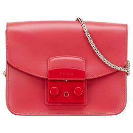 Bolsa de ombro de couro com corrente Furla Vermelho