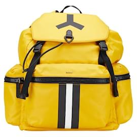 Bally Crew Nylon Leather Backpack Black Yellow