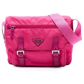 Bolsa mensageiro Prada em tessuto rosa com zíper e fivela dupla Rosa