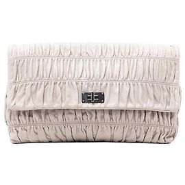 Prada Brown Nappa Gaufre Turn Lock Clutch Brown Beige