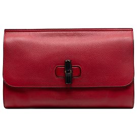 Clutch diário em couro vermelho Gucci com alça de bambu Vermelho