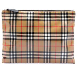 Clutch de lona recubierta con estampado de cuadros marrones Burberry Castaño Beige