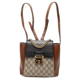 Gucci Brown GG Supreme Padlock Backpack Brown Beige
