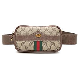 Gucci Braune kleine GG Supreme Web Ophidia Gürteltasche Braun Beige