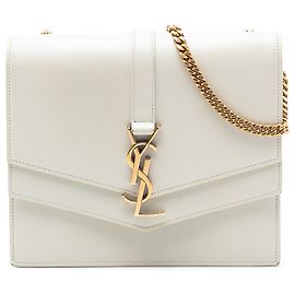 Cruzada Sulpice de cuero blanco mediano con monograma Saint Laurent Blanco