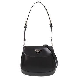 Bolsa de ombro de couro com logo triangular Prada SPAZZOLATO 1BH188 Preto