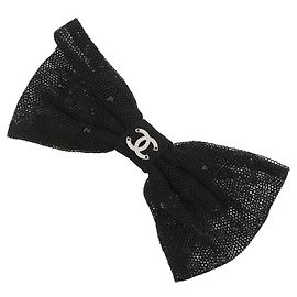 Chanel Coco Mark Ribbon Barrette in Black Black