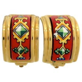 Hermès Emaille Metall Ohrringe Rot Grün Gelb