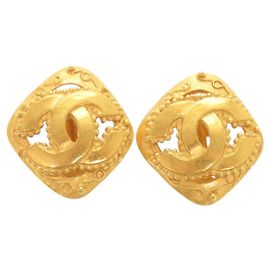 Vintage Chanel Coco Mark Metal Gold Clip Earrings Golden