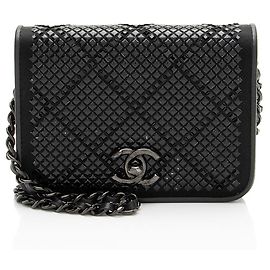 Chanel Mini Borsa a Spalla in Satin Cristallo con Catena Nero