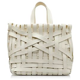 Bolsa de palha de couro trançado Jil Sander Branco