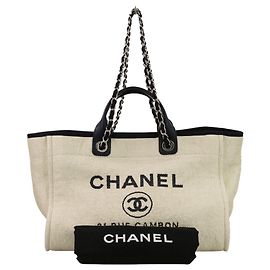 Chanel Deauville GM Kettentasche Weiß Marineblau