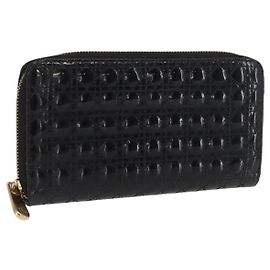 Christian Dior Canage Long Wallet Patent leather Black Gold Auth bs32844 Black Golden