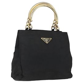 PRADA Borsa a mano con catena in nylon nero e oro Auth gh1687 Nero D'oro