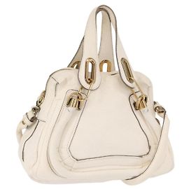Chloé Bolsa de Mão Chloe Paraty em Couro 2 em 1 Branco Ouro Auth 164145 Branco Dourado