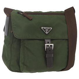 PRADA Schultertasche Nylon Khaki Silber Authentisch 164856 Silber Khaki
