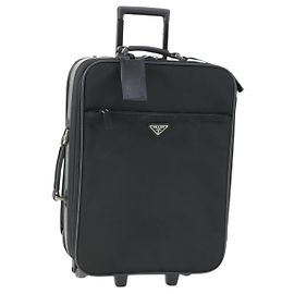 PRADA Carry Case Suitcase Nylon Black Silver Auth bs32712 Black Silvery
