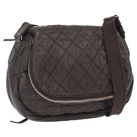 CHANEL Borsa a Spalla Matelassé Nylon Marrone Argento CC Auth BA9723 Marrone Argento