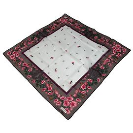 Lenço Vintage Dior Floral Rosa Marrom Branco Rosa