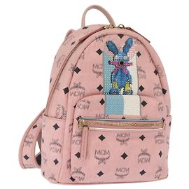 MCM Vicetos Logogram Backpack PVC Leather Pink Gold Auth 164828 Pink Golden
