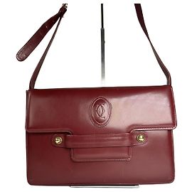 Bolsa de couro vintage com logo Cartier bordô Bordeaux