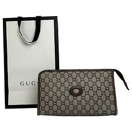 Clutch de couro vintage Gucci cinza marrom Cinza