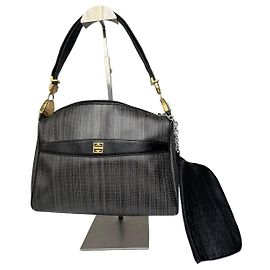 Bolsa de couro 2Way vintage Givenchy preta e cinza Preto