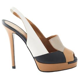 Fendi Leather Peep Toe Slingback Sandals Multiple colors