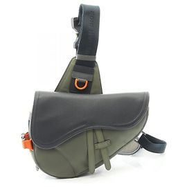 Bolsa Saddle Sacai da Christian Dior Laranja Caqui Azul marinho