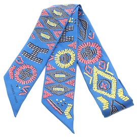Hermès Kelly Perlen Twilly Schal Blau Mehrfarben