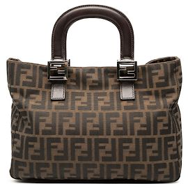 Fendi Tote Twins Pequeno em Lona Zucca Marrom Marrom