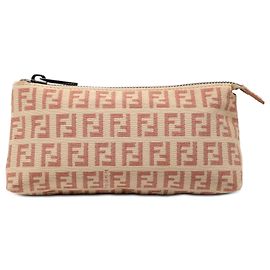 Fendi Brown Zucchino Canvas Pouch Brown Beige