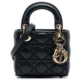 Dior Cannage Lady Dior in agnello nero micro Nero