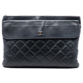 Chanel Black Medium CC Quilted Lambskin Flap Cosmetic Case Black