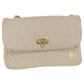 Bally Vintage Chain Shoulder Bag Quilted Leather Beige