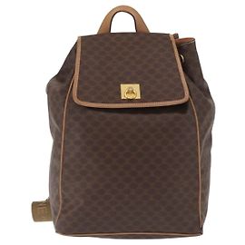Céline Celine Vintage Macadam Backpack Canvas and Leather Brown