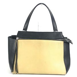 Céline CELINE Two-tone Edge Handbag Beige Navy blue