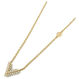 Colar Essencial V de Pérolas Louis Vuitton Branco Dourado