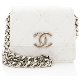 Chanel Clutch Coco de cuero caviar con cadena Blanco