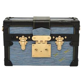 Louis Vuitton Petite Malle Handbag Epi Leather Blue