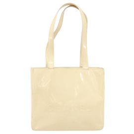 Chanel Vintage Embossed Logo Shoulder Bag Patent Beige